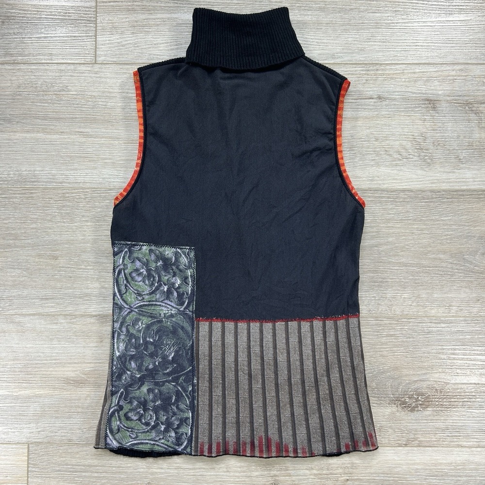 Didier Parakian Medium Sleeveless Turtleneck Made In Italy Black Art Deco Top